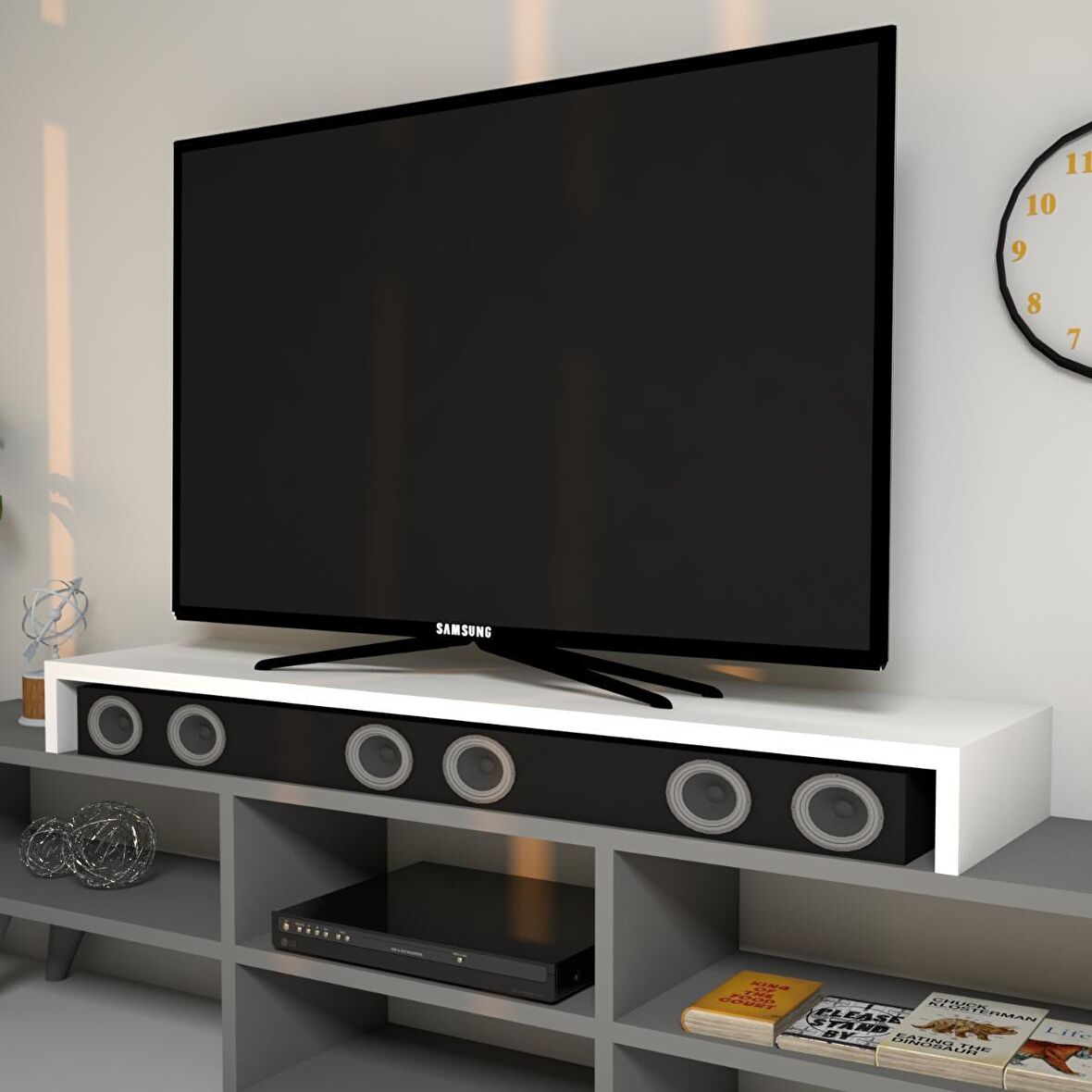 Emkawood Carry Beyaz Monitör Yükseltici Soundbar Stand