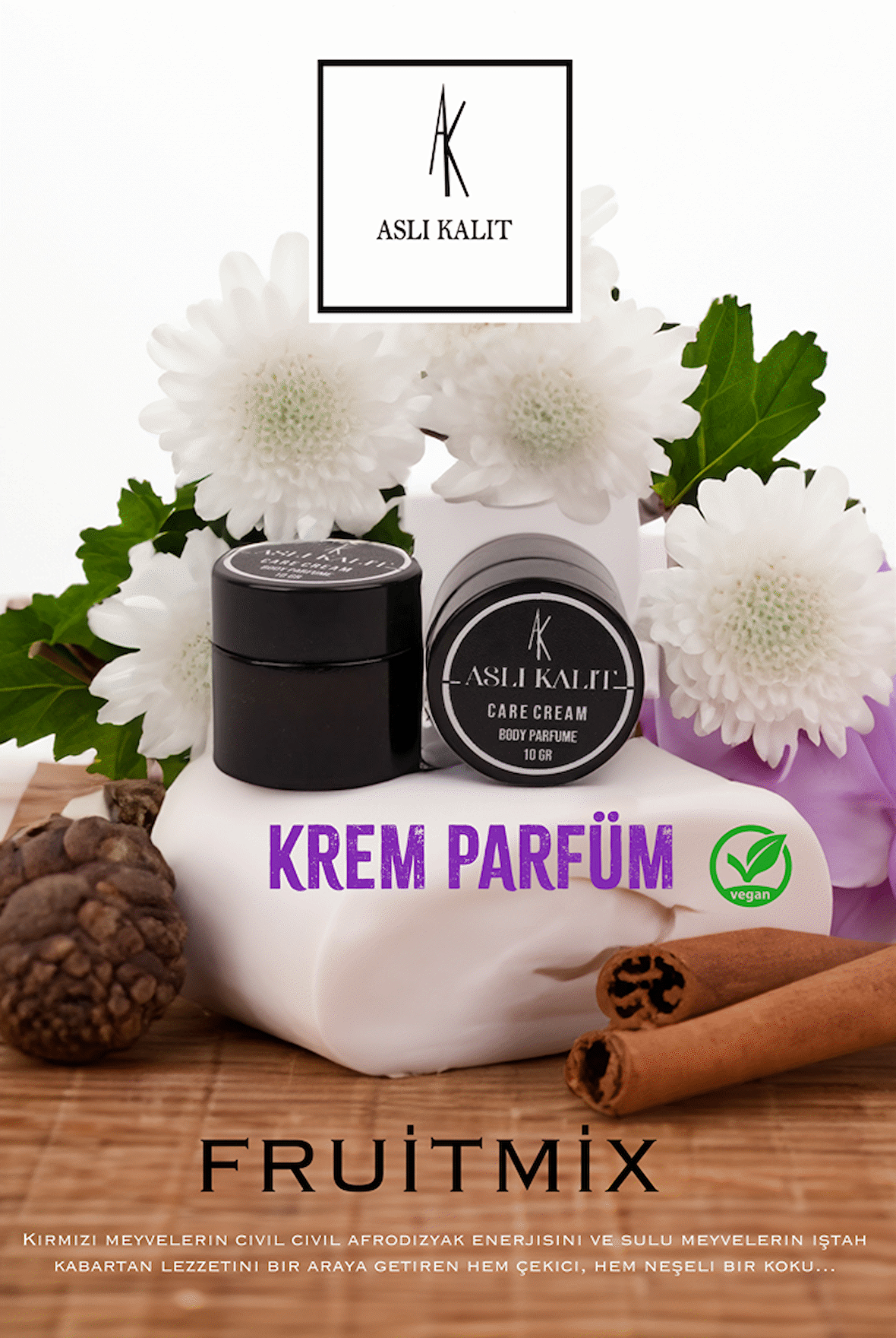 ASLI KALIT Bakım Kremi Body Parfume ( Fruitmix ) %100 Doğal Yağlardan El Yapımı Care Cream 10ml