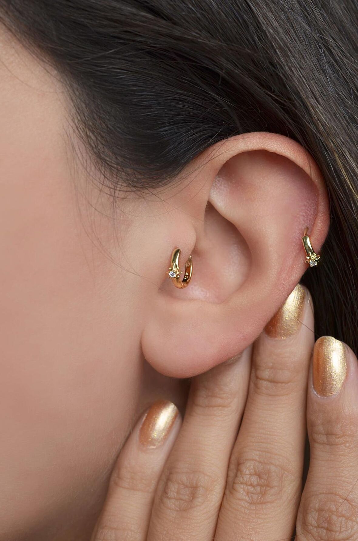 Gold Kutup Yıldızı Halka Tragus Piercing Helix Kıkırdak Küpesi