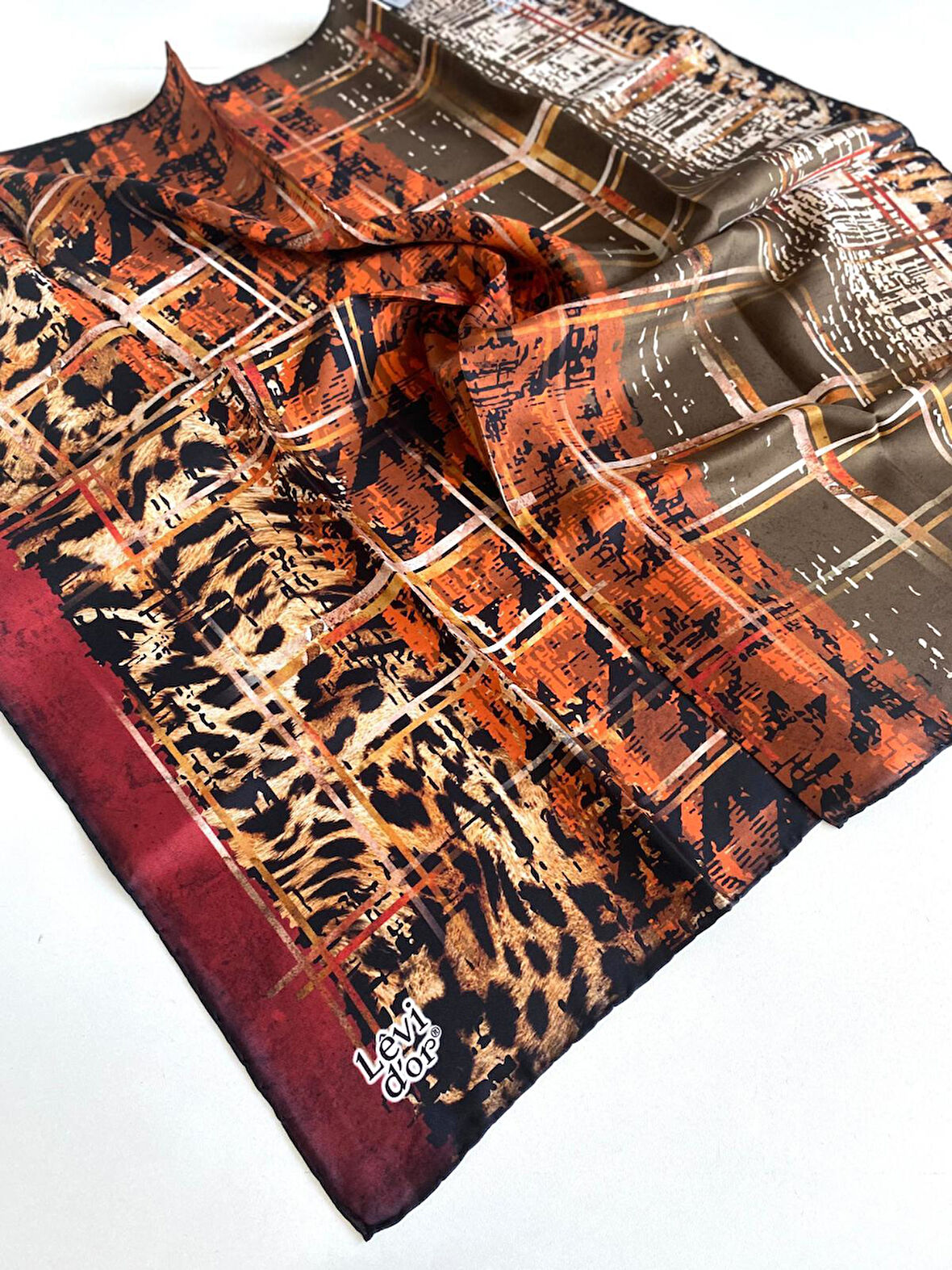 Levidor Tivil Saf İpek Eşarp 48997 Bordo Karışık Desen