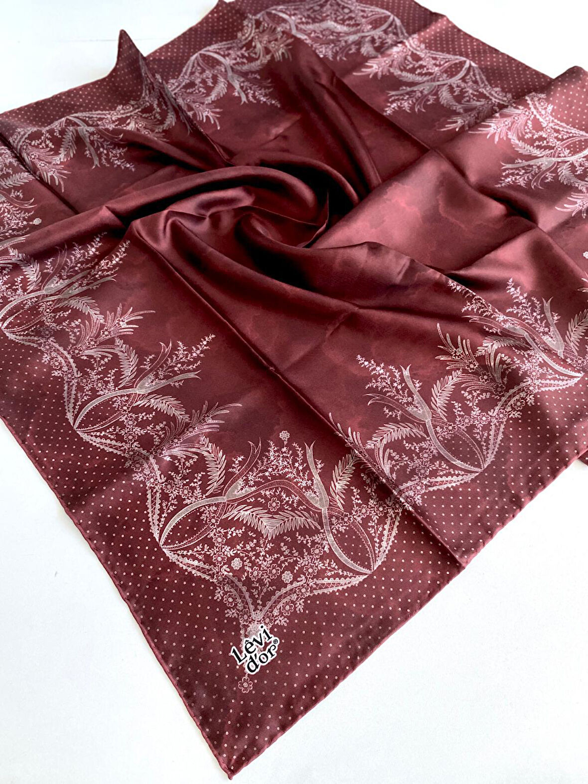 Levidor Tivil Saf İpek Eşarp 48979 Bordo Karışık Desen