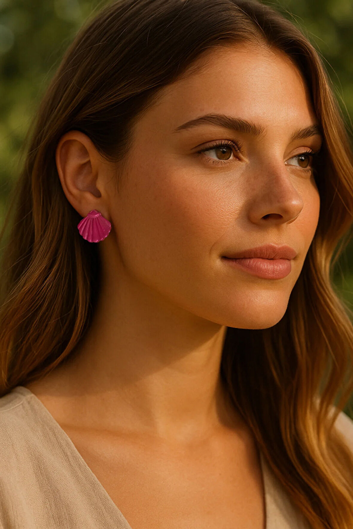 Muffyclay Özel Tasarım, El Yapımı Polimer Kil Simli Pembe Istiridye Küpe