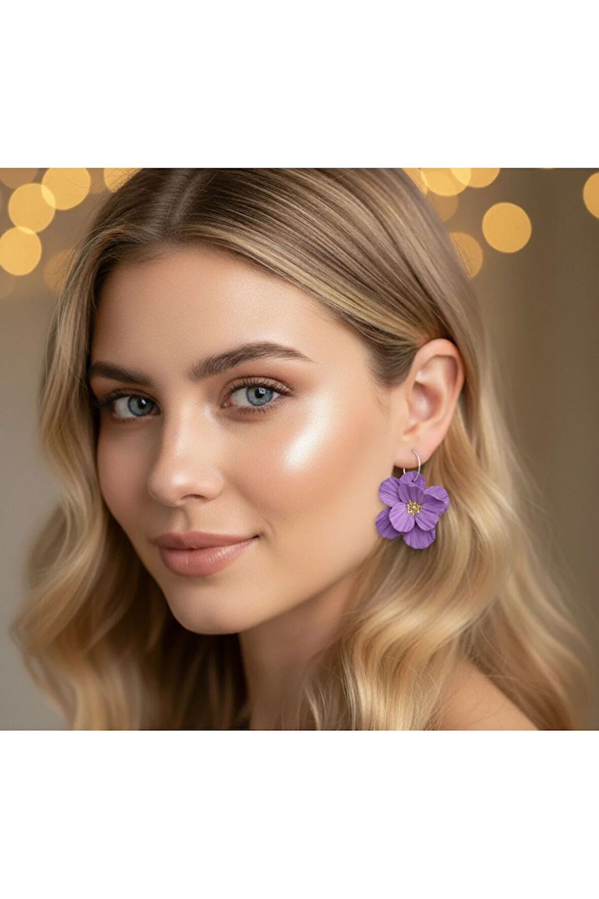 MuffyClay Özel Tasarım, Polimer Kil Mor Halka Çiçek Küpe - Purple Petals