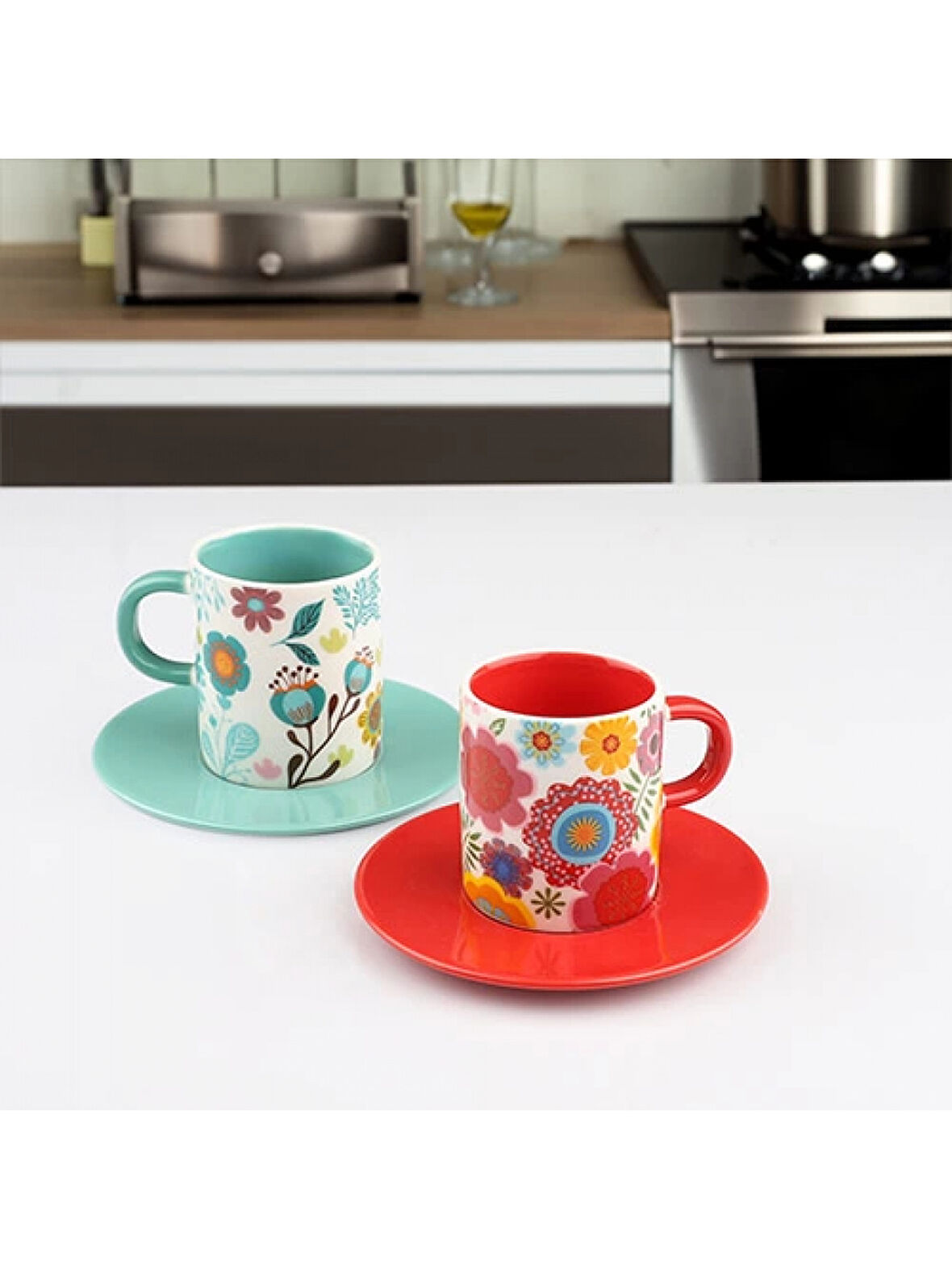 Kosova EKS03 Renkli Porselen Kahve Seti 2'li