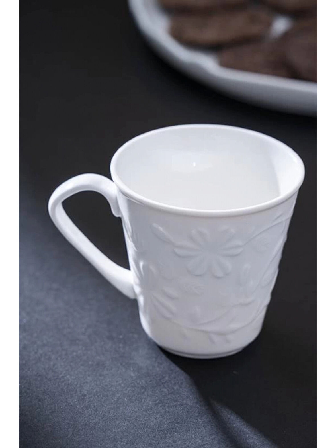 Acar PORM5344 Nero Papatya Desenli Porselen Beyaz Kupa 190 cc