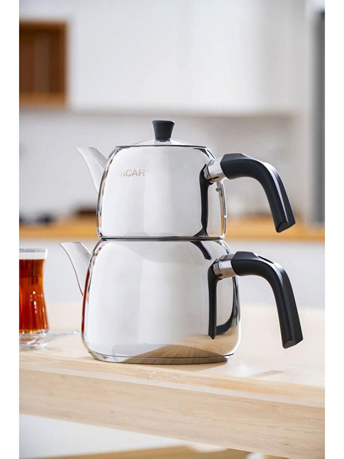 Acar AR8587 Alvez Orta Boy Çelik Çaydanlık Takımı