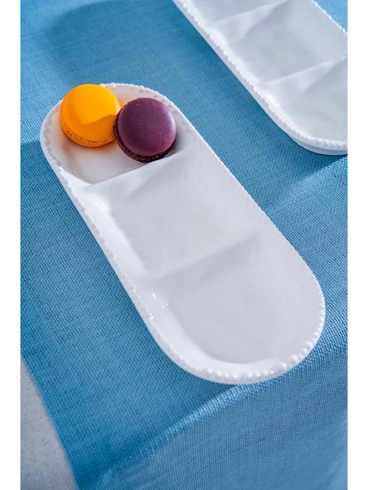 Acar POR7265 Milano Üç Bölmeli Beyaz Porselen Oval Tabak 32 cm