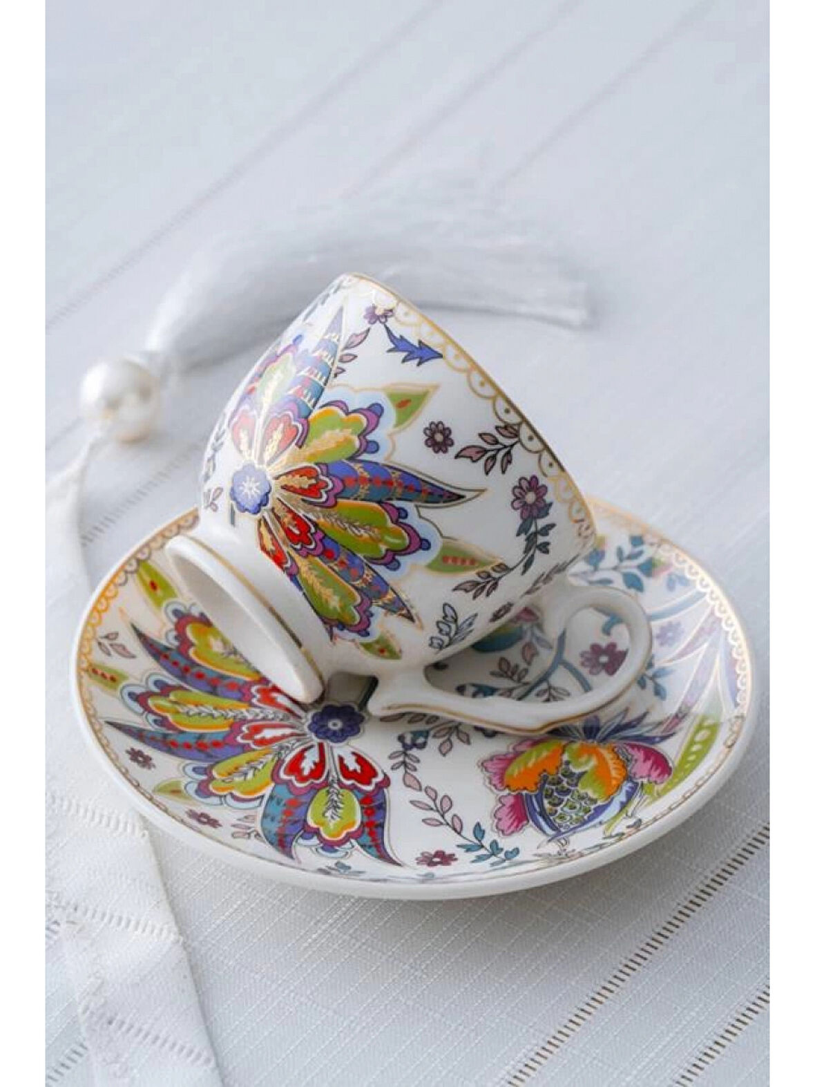 Acar KAI6587 Çiçek Desenli Porselen Kahve Seti 6'lı