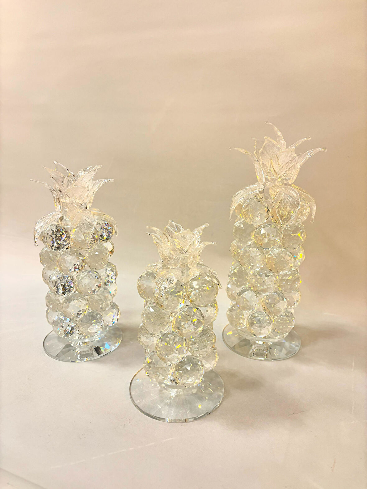3'lü Kristal Ananas Özel Tasarım Dekoratif Obje