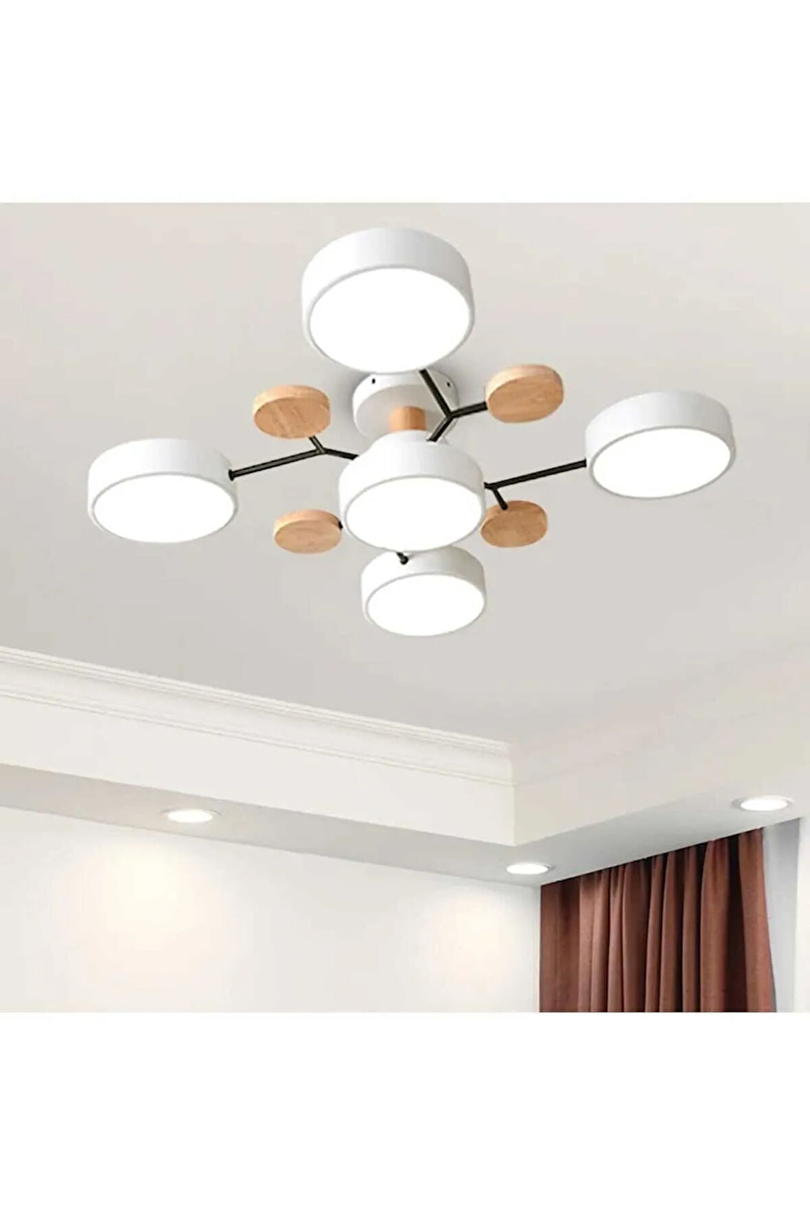 Modern Ahşap Led Avize-5 'li