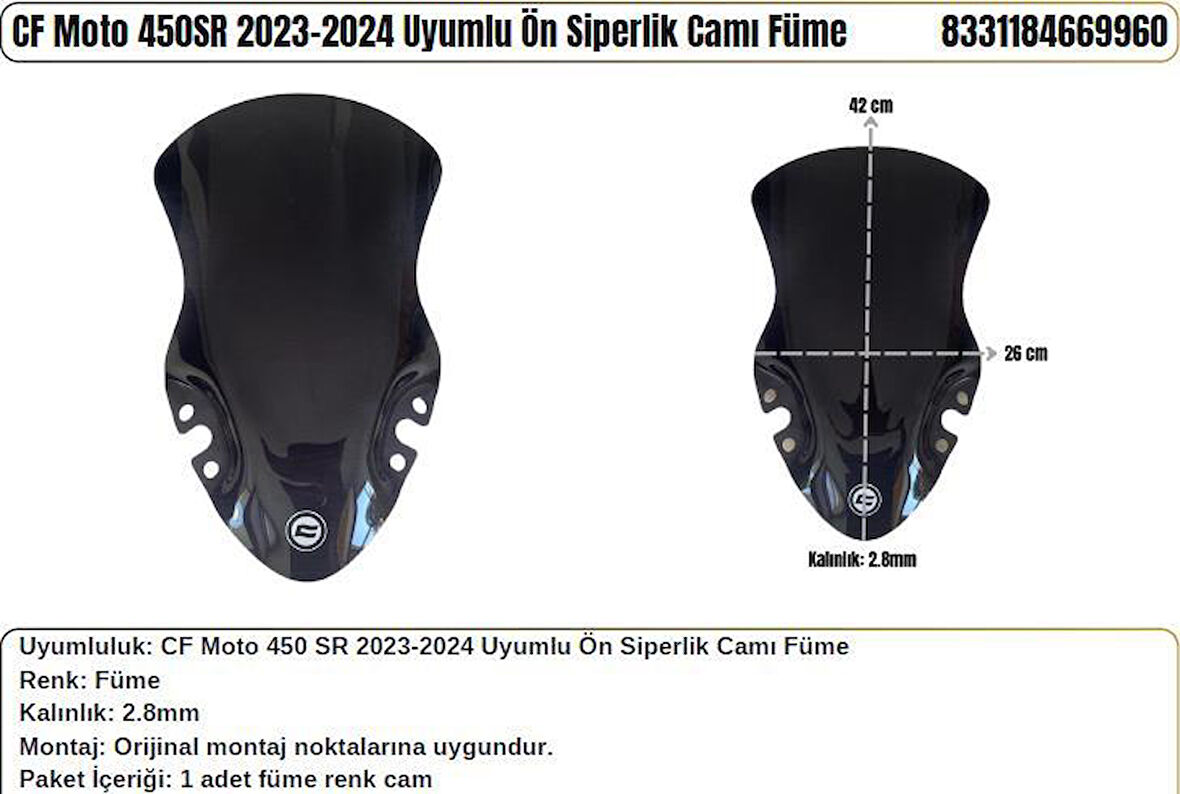 CF Moto 450SR Siyah (2023-24) Siperlik Camı