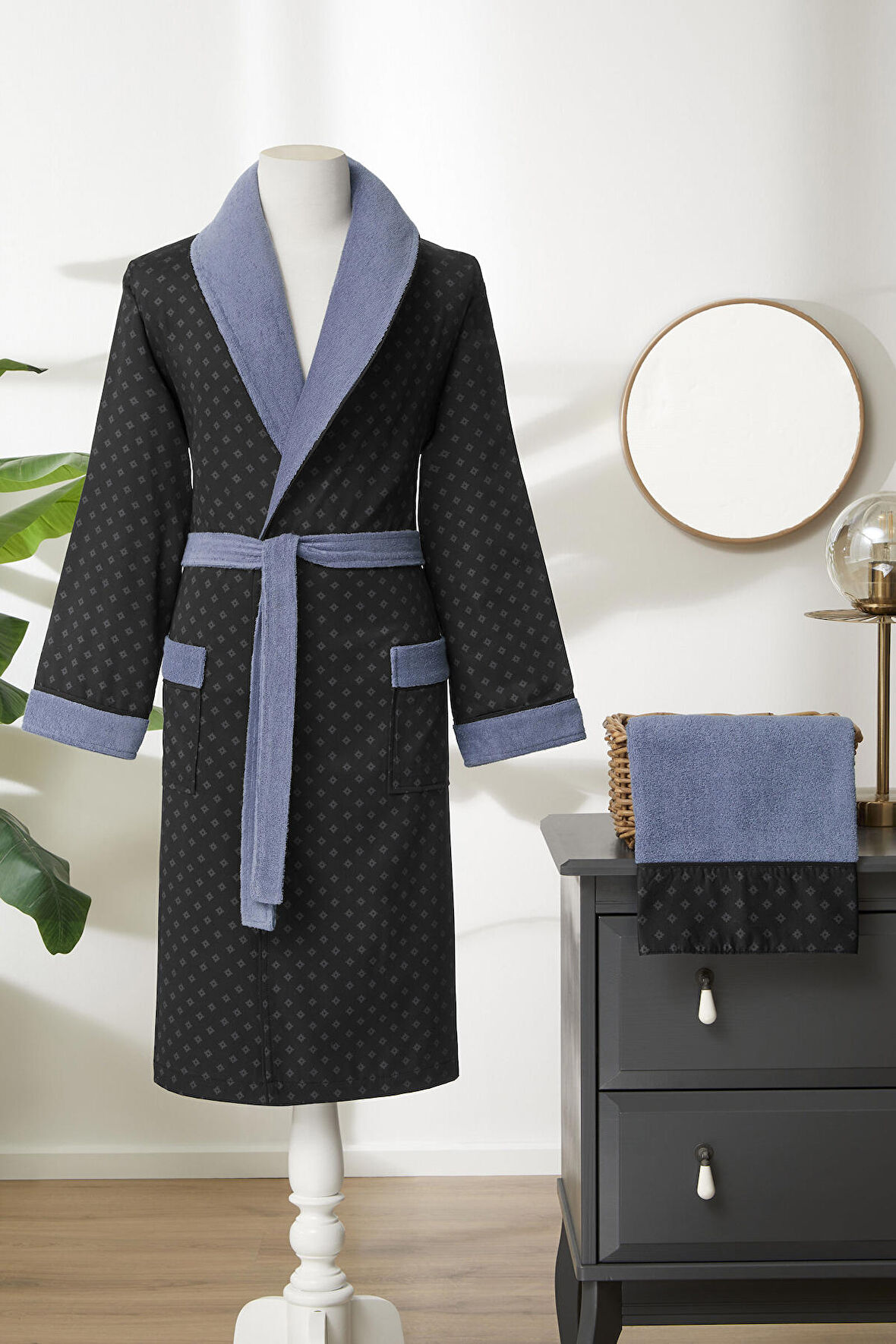 ÖZDİLEK MASCULİNE ETHNİC İNDİGO BORNOZ SETİ XL