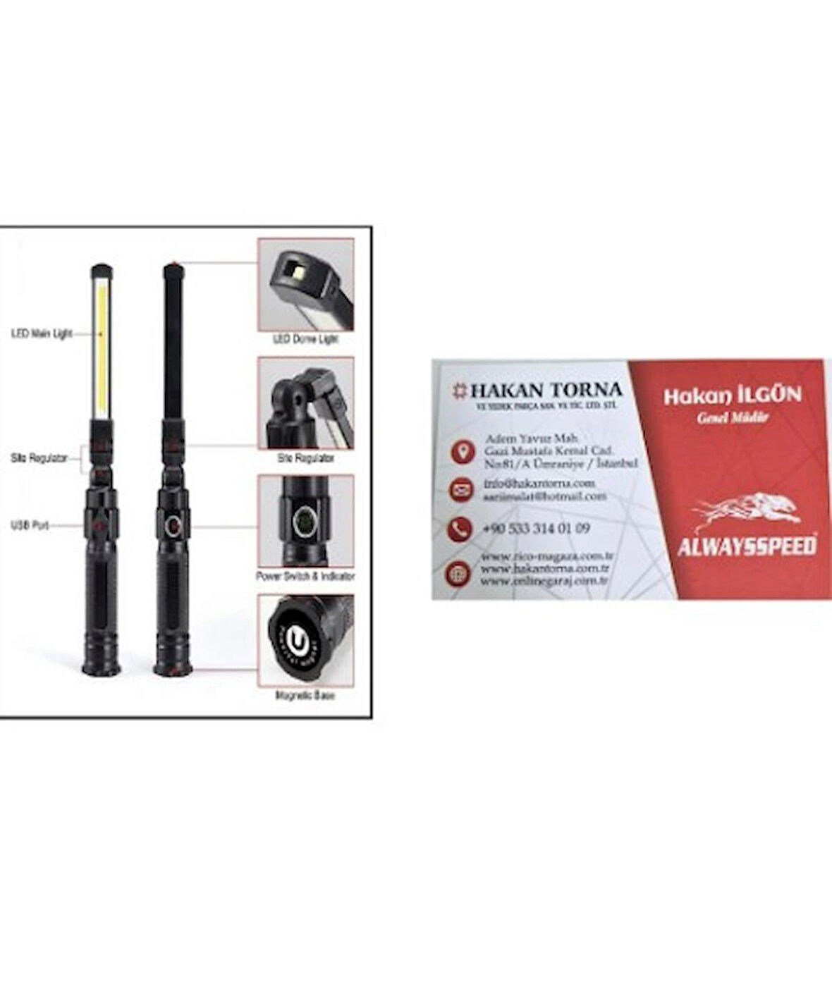 Rico Katlanabilir Şarjlı LED Lamba Mıknatıslı Fener (013-RC0035)