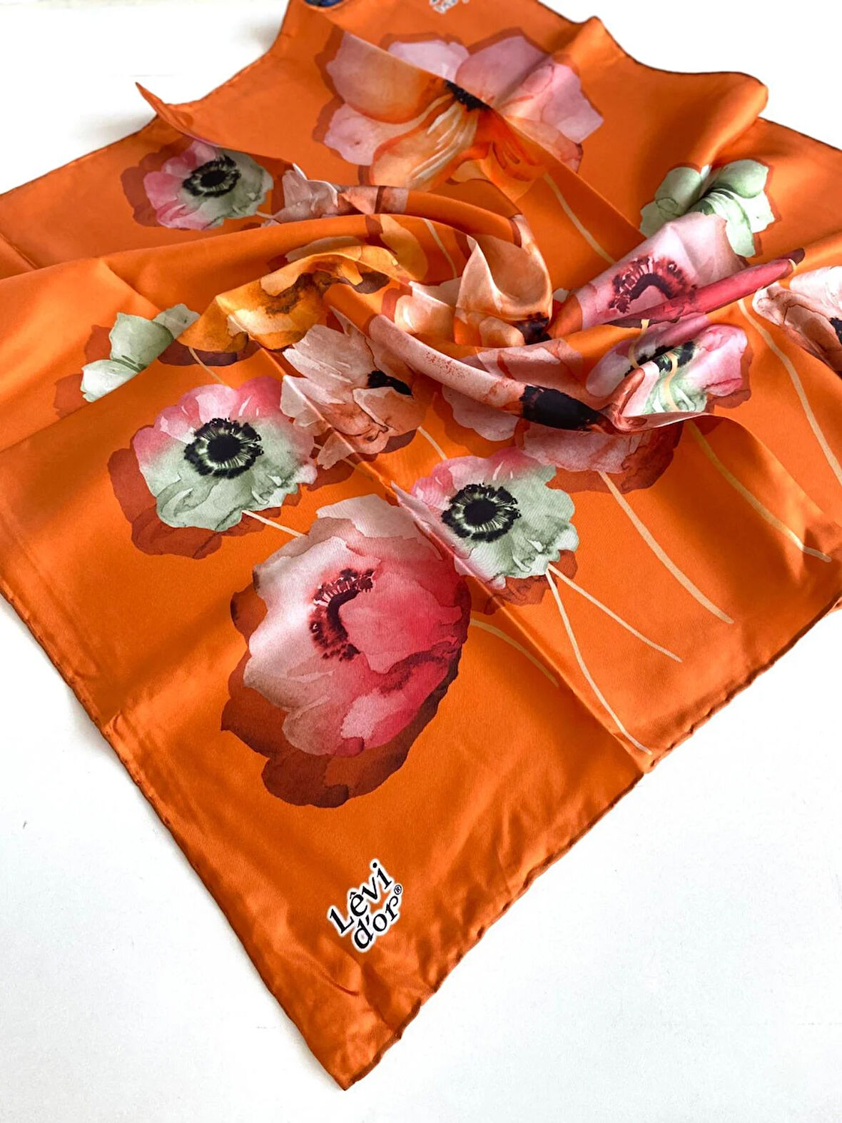 Levidor Tivil Saf İpek Eşarp 48988 Turuncu Karışık Desen