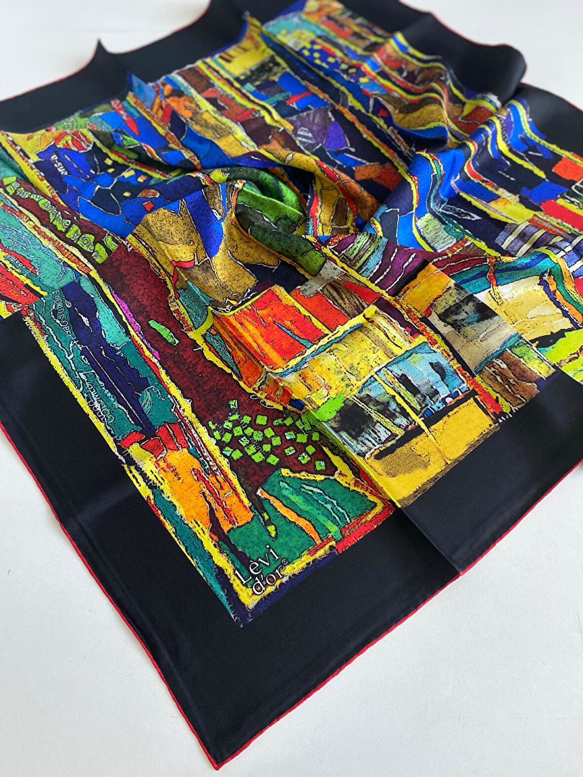 Levidor Tivil Saf İpek Eşarp 48983 Siyah Karışık Desen