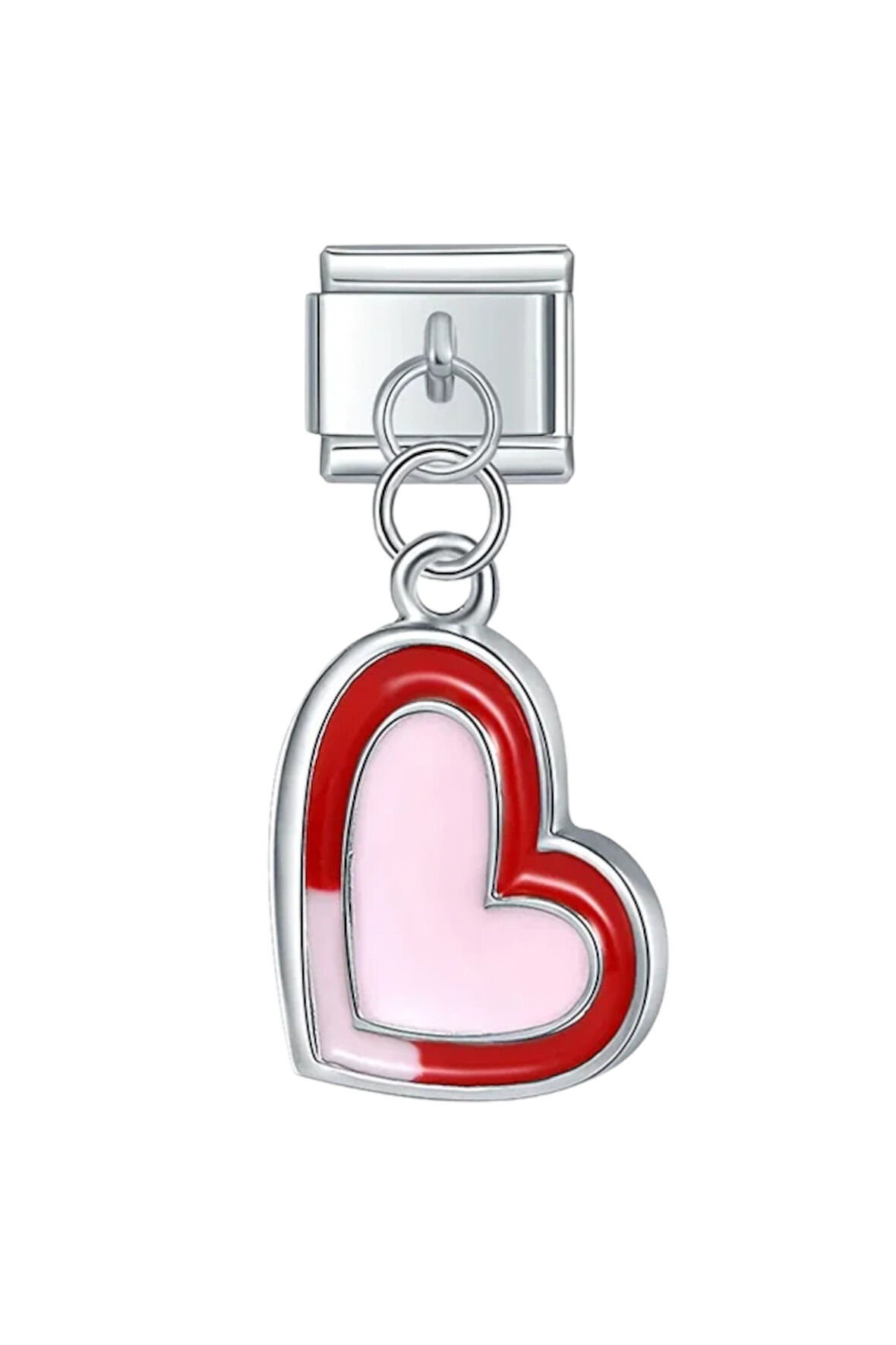 Kırmızı Pembe Kalp Çelik İtalyan Charm