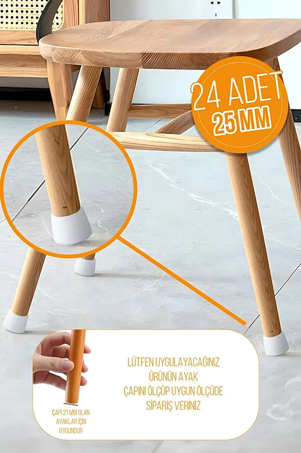 24 Adet Beyaz 25 Mm Pvc Sandalye Profil Ayak Pabucu Sessiz Yumuşak Sandalye Zemin Koruyucu