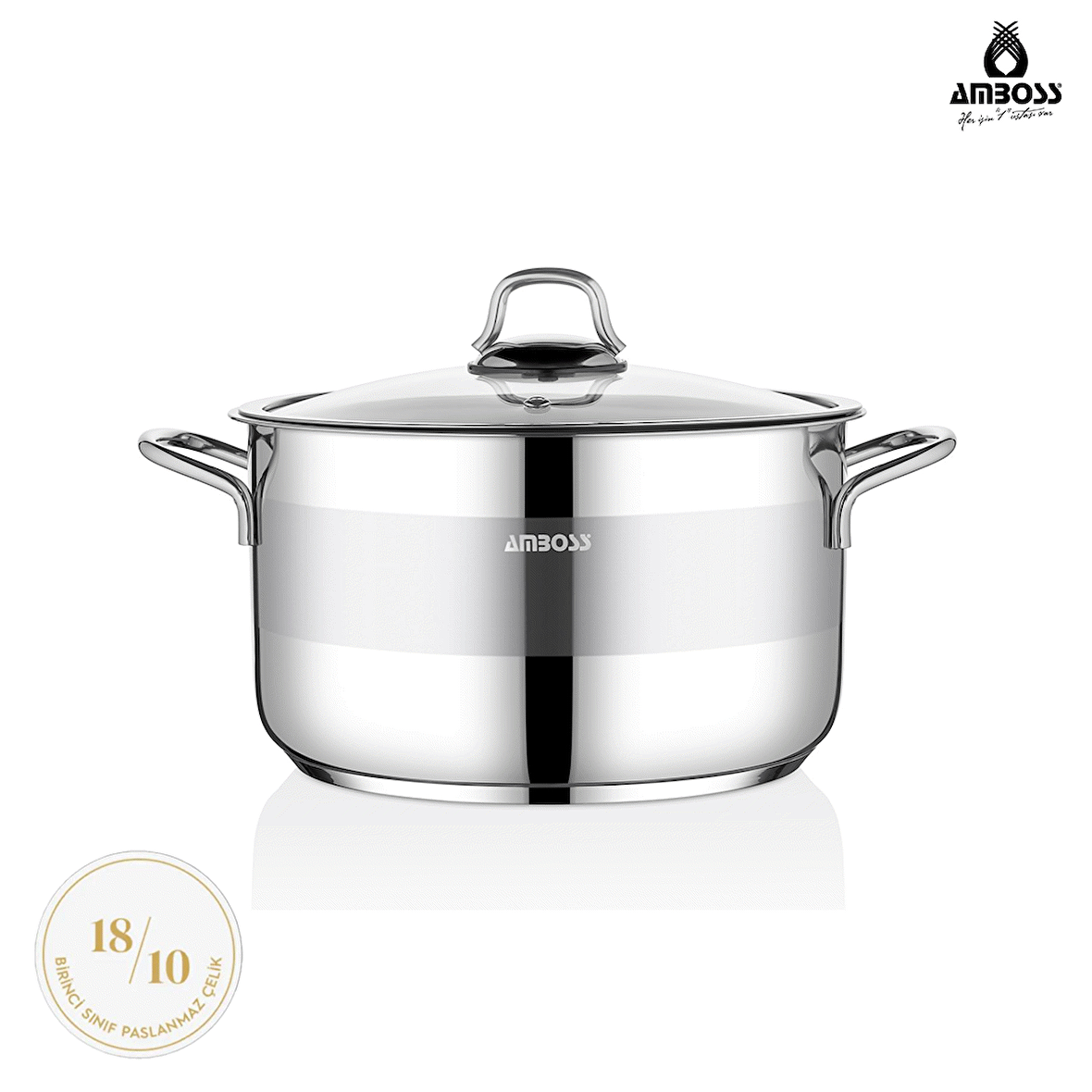 Amboss Saphire Paslanmaz Çelik 18 cm Cam Kapaklı Derin Tencere