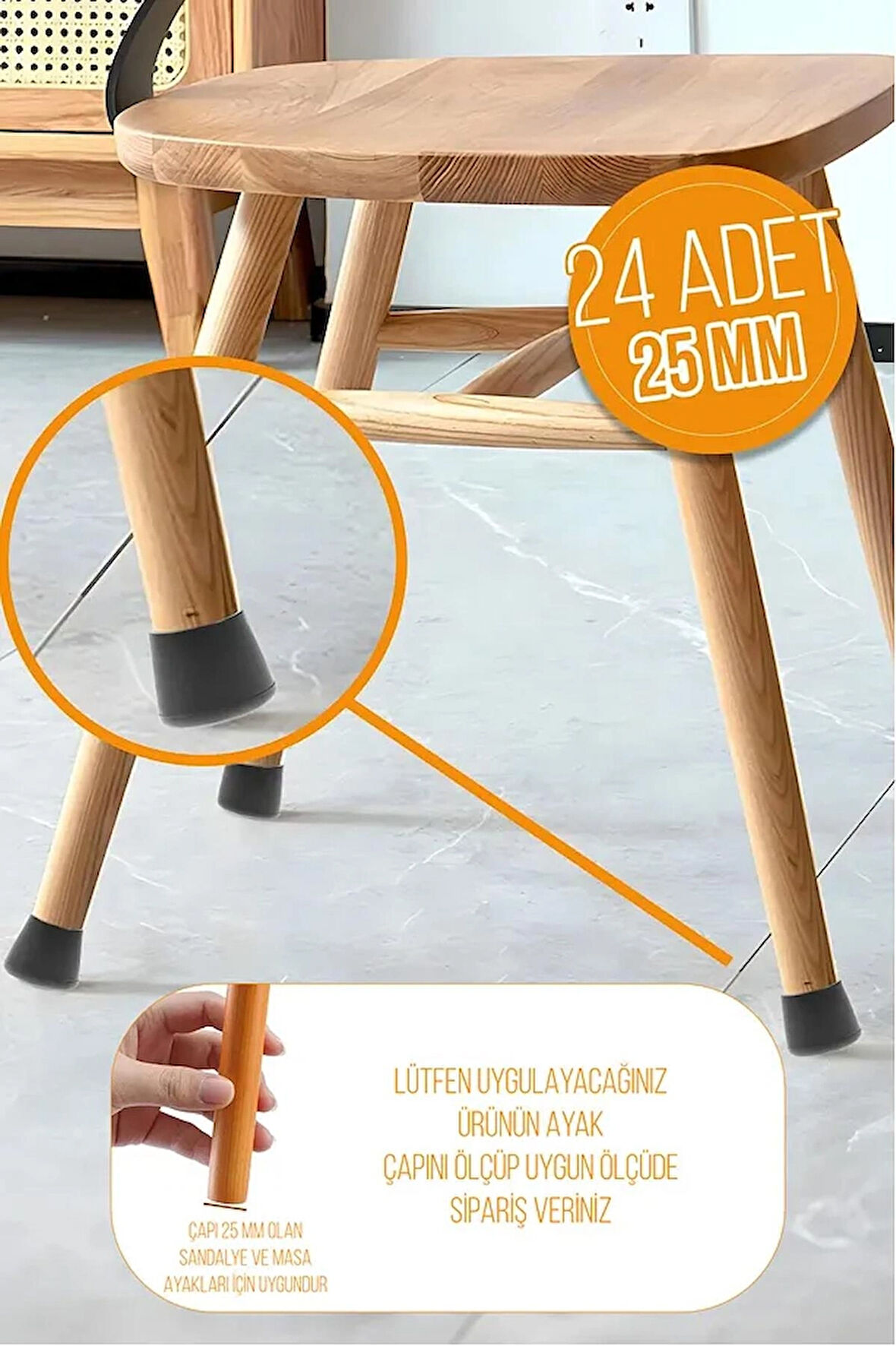 24 Adet Siyah 25 Mm Pvc Sandalye Profil Ayak Pabucu Sessiz Yumuşak Sandalye Zemin Koruyucu