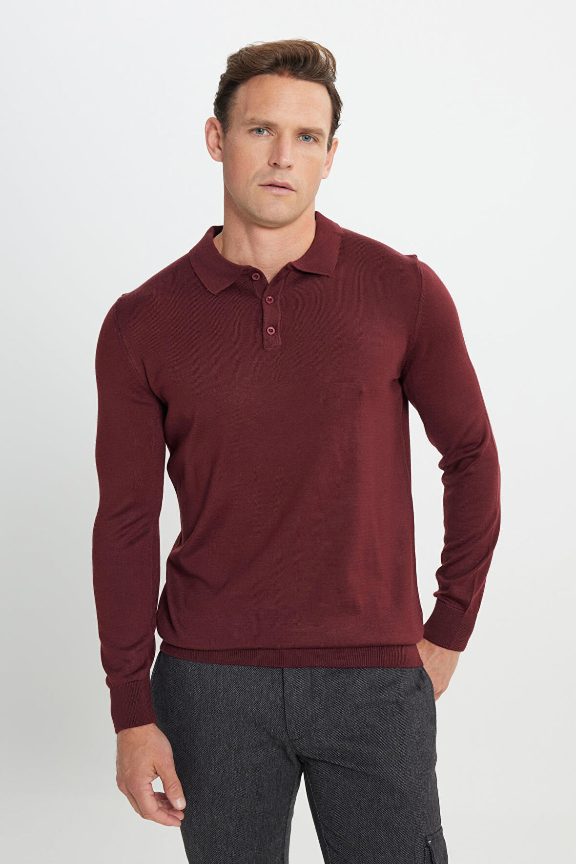 Standart Fit Normal Kesim Polo Yaka Triko Kazak