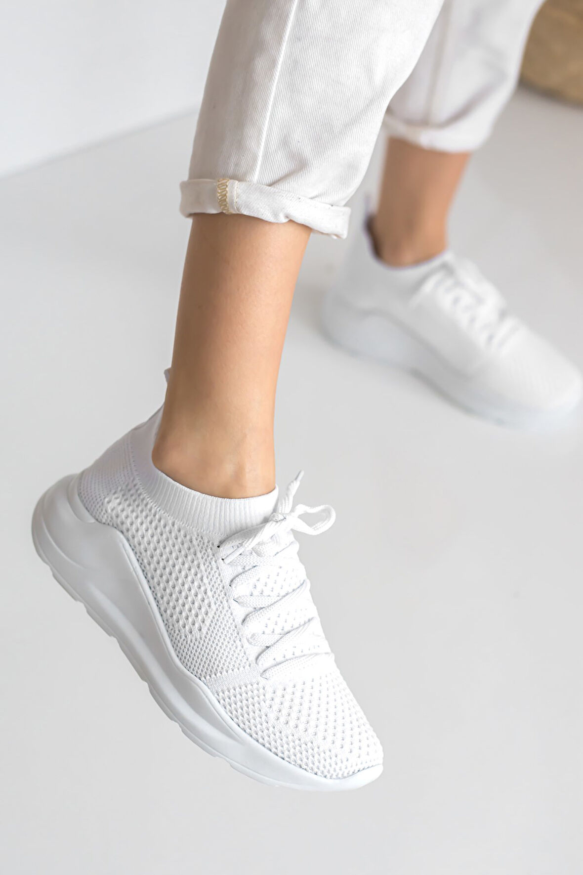 Kadın Triko Sneaker Bağcıklı Çorap Bileklik Detaylı Spor Ayakkabı 017