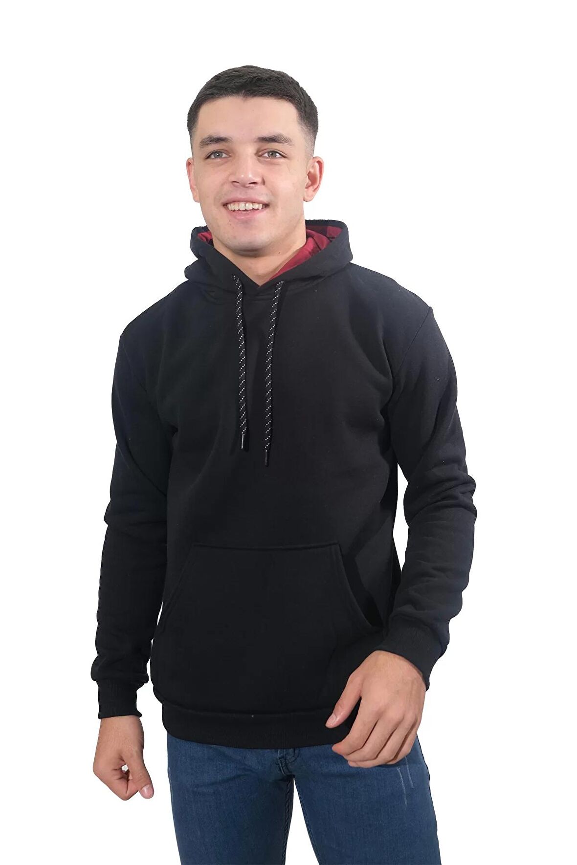 Erkek Basic Siyah Kapüşonlu Sweatshirt-244