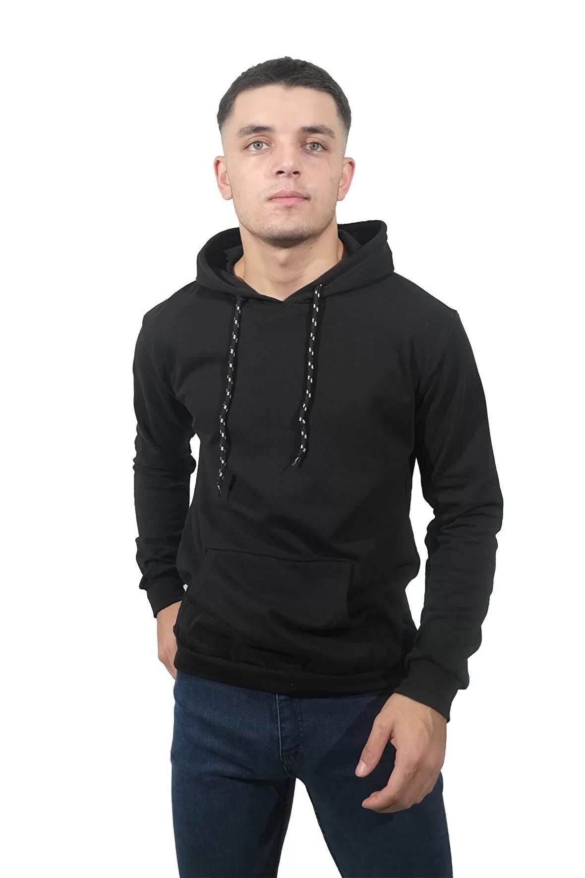 Erkek Kapüşonlu Kampanya Siyah Kanguru Sweatshirt