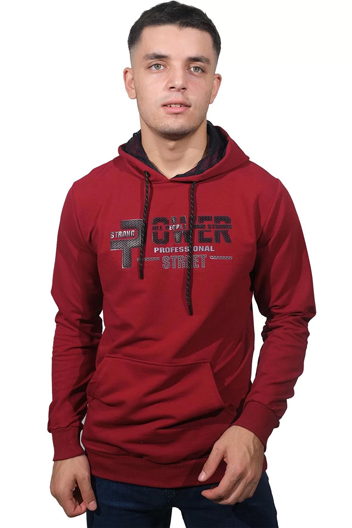 Erkek Power Bordo Kapüşonlu Sweatshırt-201