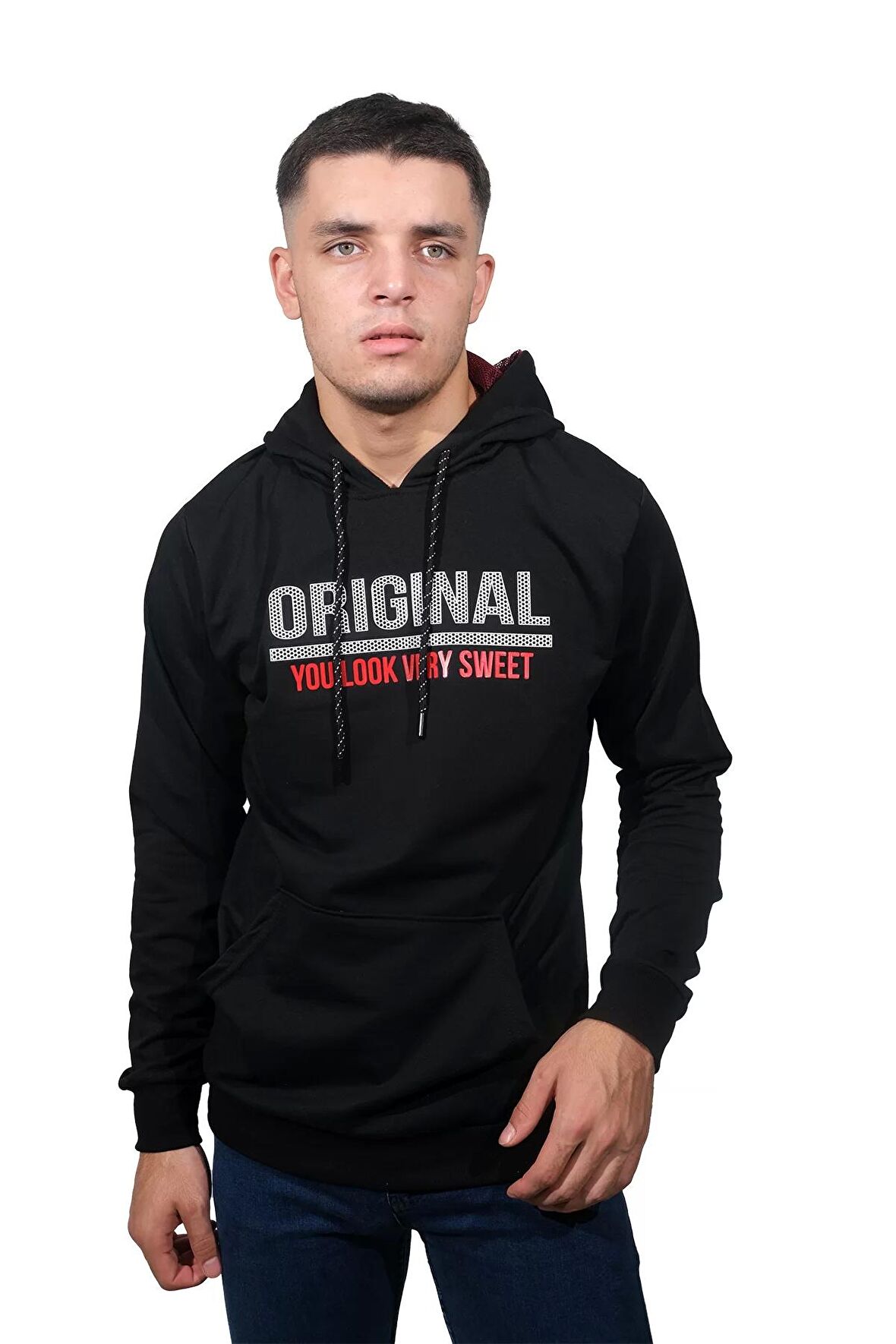 Erkek Orıgınal Siyah Kapüşonlu Sweatshirt-207