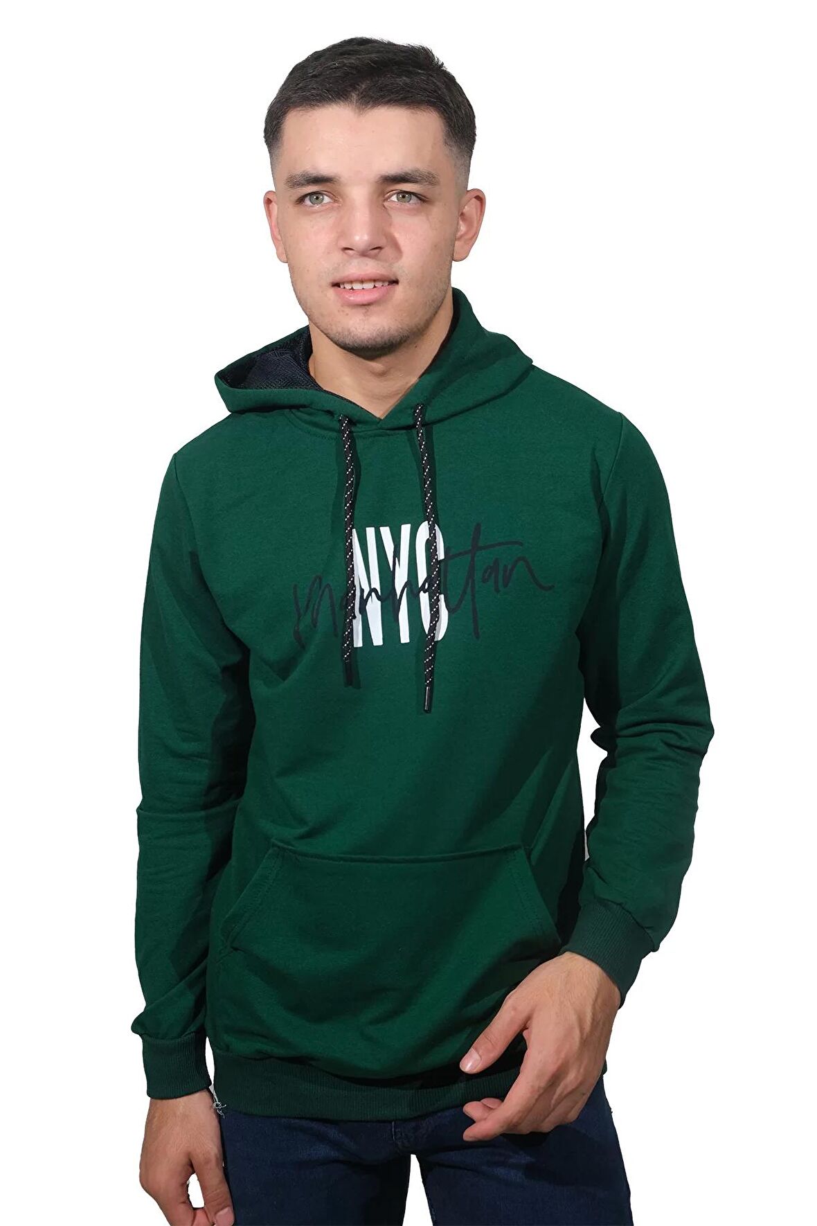 Erkek Nyc Nefti Yeşil Kapüşonlu Sweatshirt-228