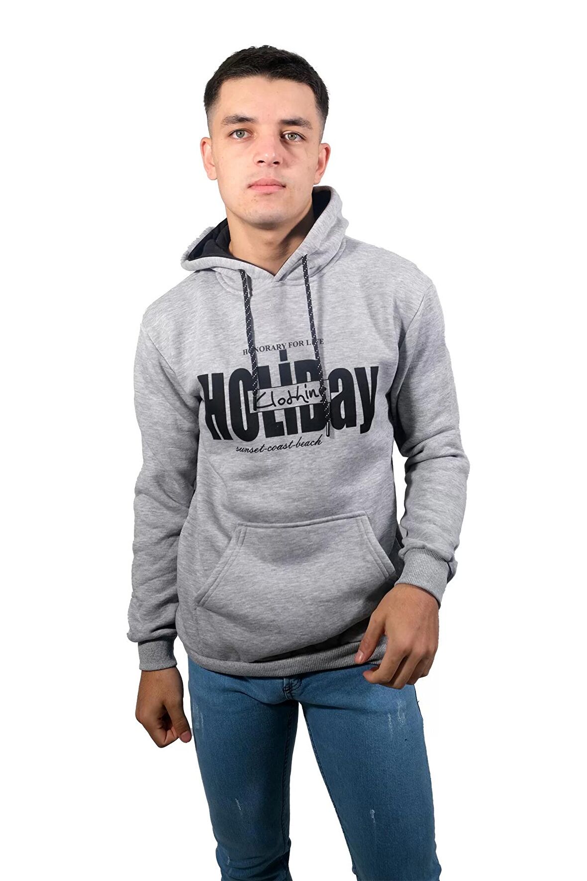 Erkek Holiday Gri Kapüşonlu Sweatshirt-238