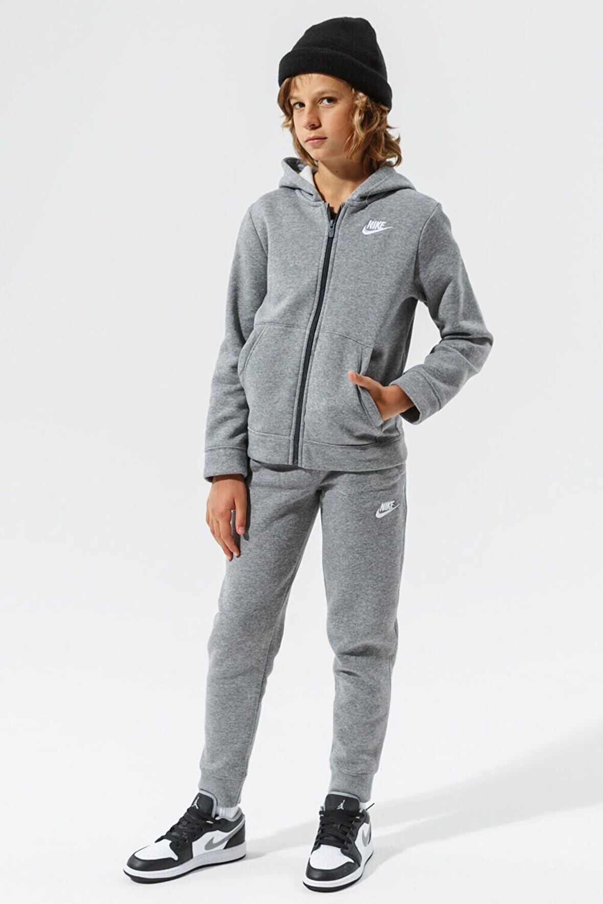 Nike Sportswear Fleece Gray Kids Tracksuit Pamuklu Çocuk Eşofman Takımı Gri