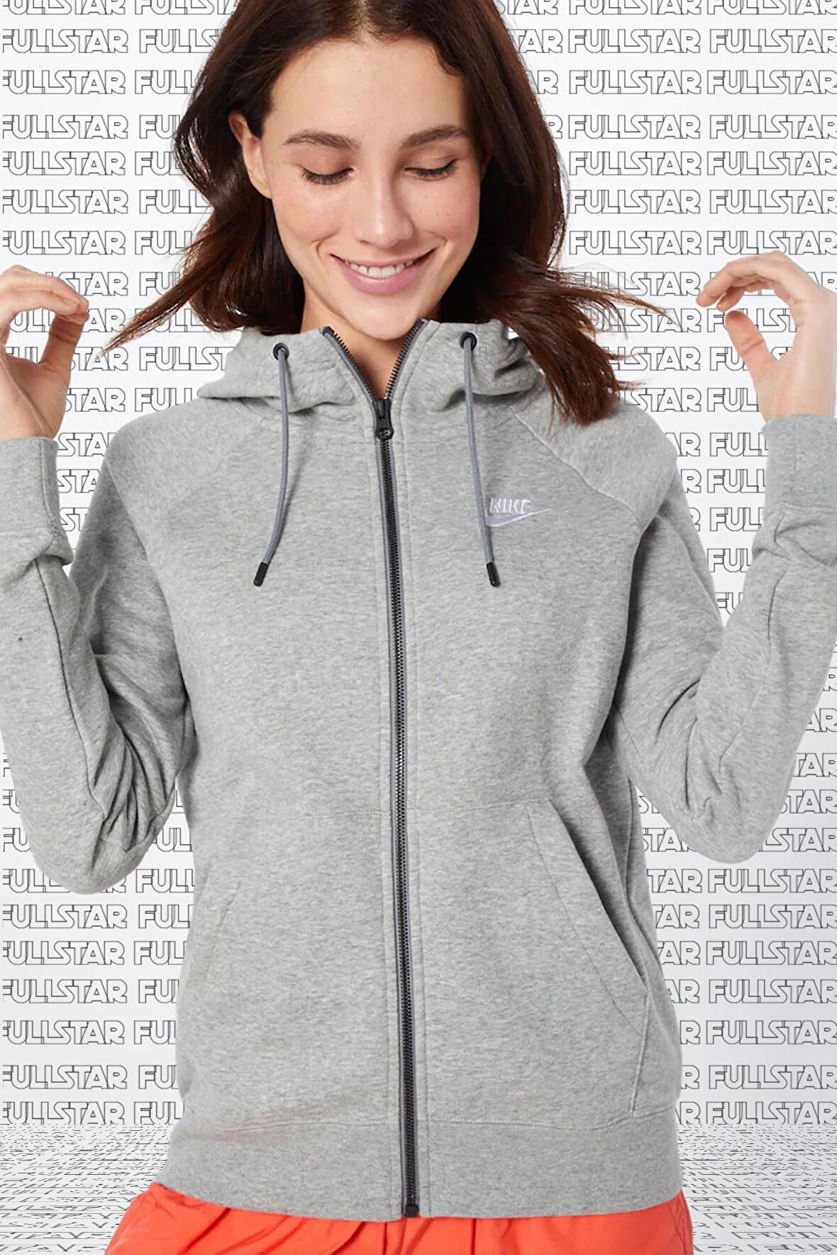 Nike Sportswear Full Zip Gray Hoodie Fermuarlı Kapüşonlu Sweatshirt Gri
