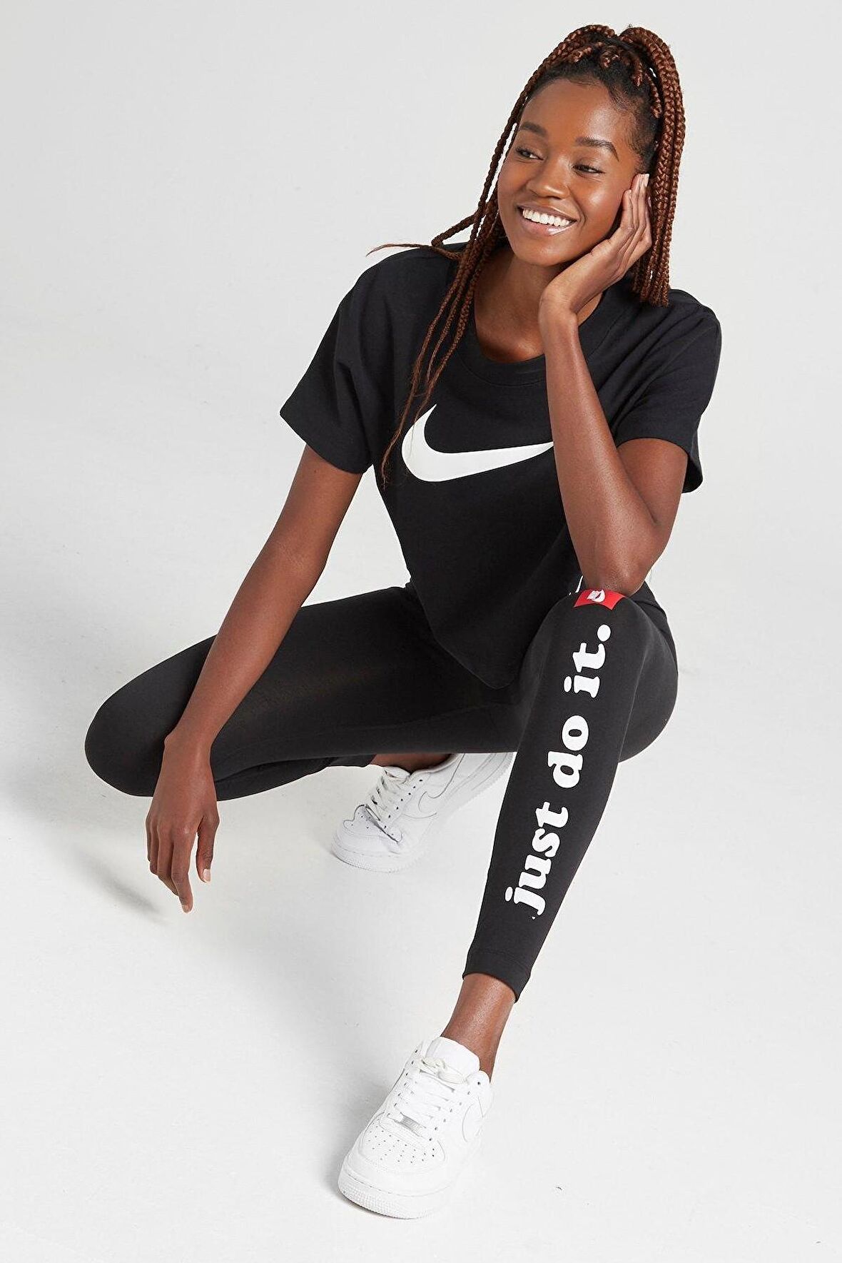 Nike Sportswear Club Leggings Leg-A-See Swoosh, Pamuklu Siyah Swoosh Tayt CJ