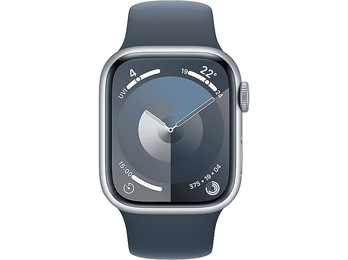 APPLE Watch Series 9 GPS + Cellular MRJ33TU/A  41 mm Gümüş Rengi Paslanmaz Çelik Kasa ve Fırtına Mavisi Spor Kordon - M/L