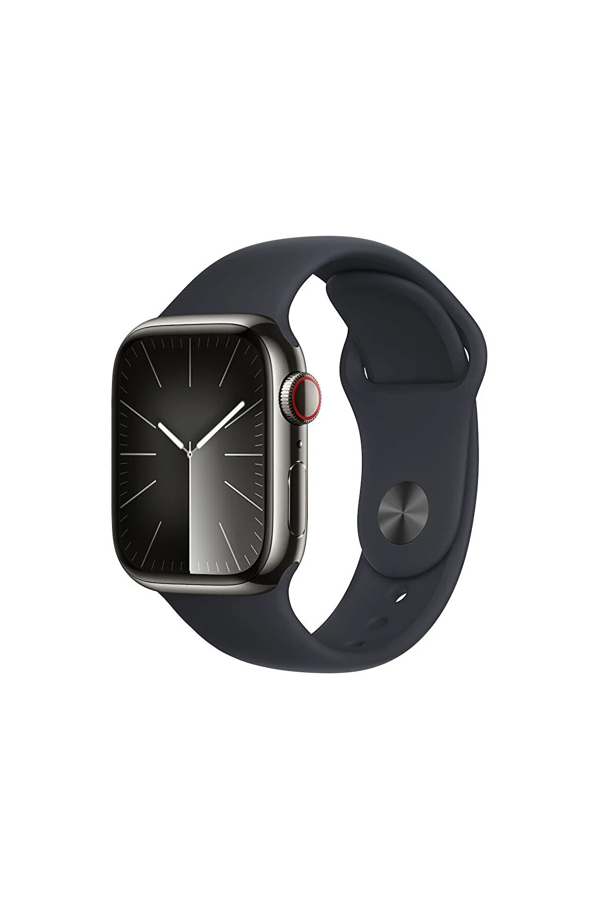 APPLE Watch Series 9 GPS + Cellular MRJ93TU/A  41 mm Grafit Paslanmaz Çelik Kasa ve Gece Yarısı Spor Kordon - M/L