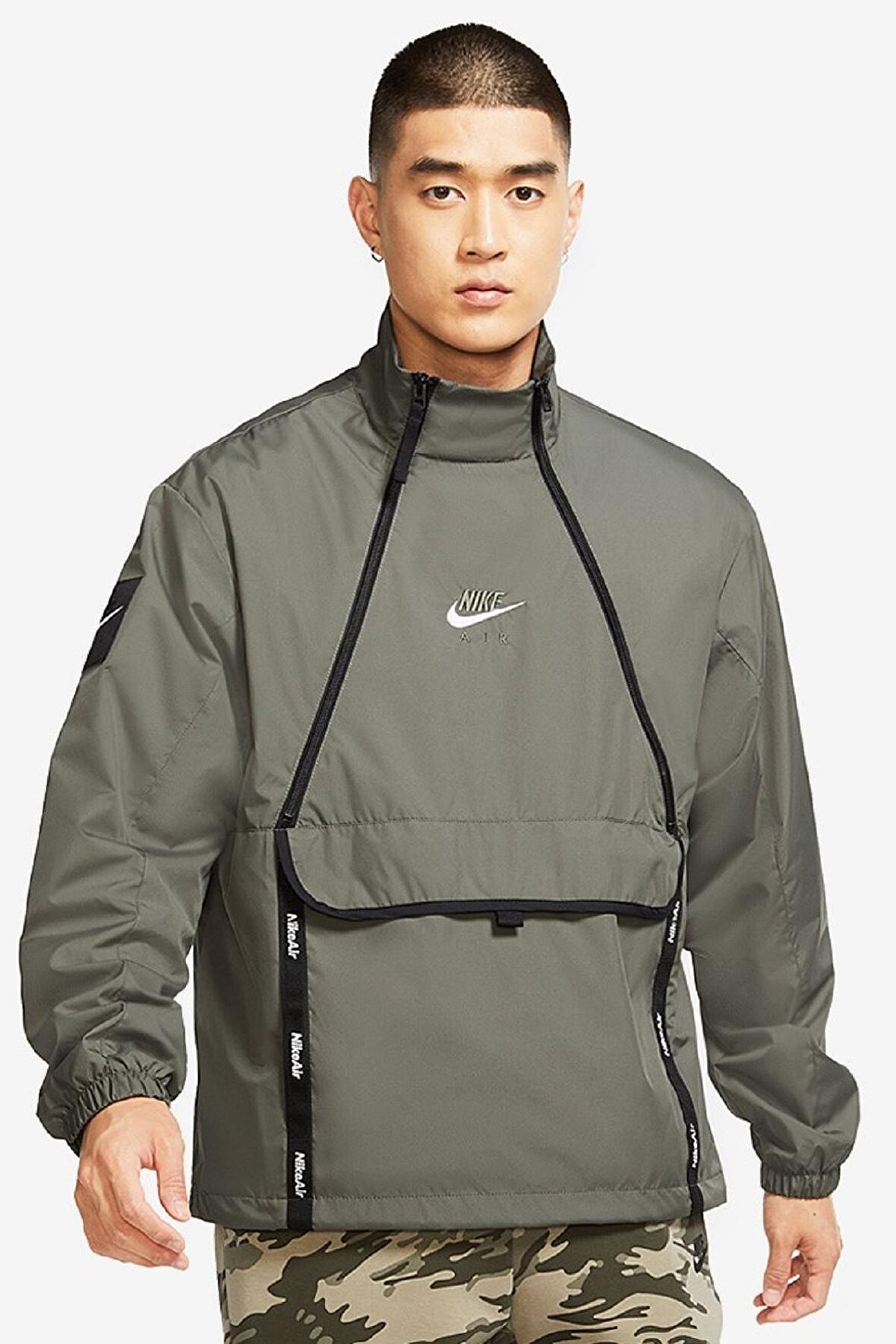 Nike Air Men Jacket Loose Fit Yarım Fermuarlı Haki Ceket
