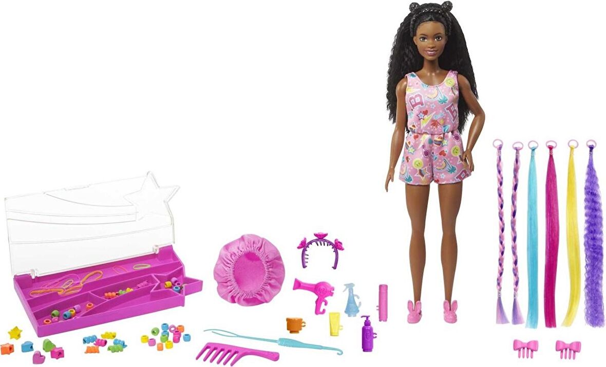 Barbie Brooklyn Eğlenceli Saçlar Oyun Seti, Barbie "Brooklyn" Roberts Bebek ve 50'Den Fazla Saç Şeki