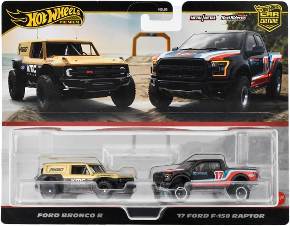 Hot Wheels Premium HRR77 Car Culture 2 Pack Ford Bronco R // '17 Ford F-150 Raptor