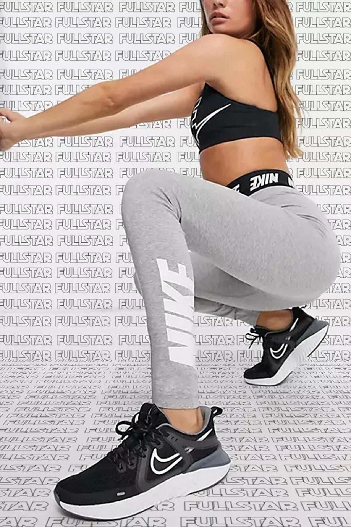 Nike Leggings Club High Rise Cotton Yüksek Belli Pamuk Polyester ince Tayt Gri