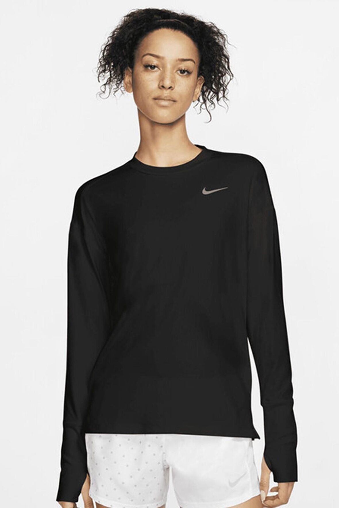 Nike Dri Fit Element Women's Running Sweat Uzun Kollu Koşu Antrenman Üstü Siyah