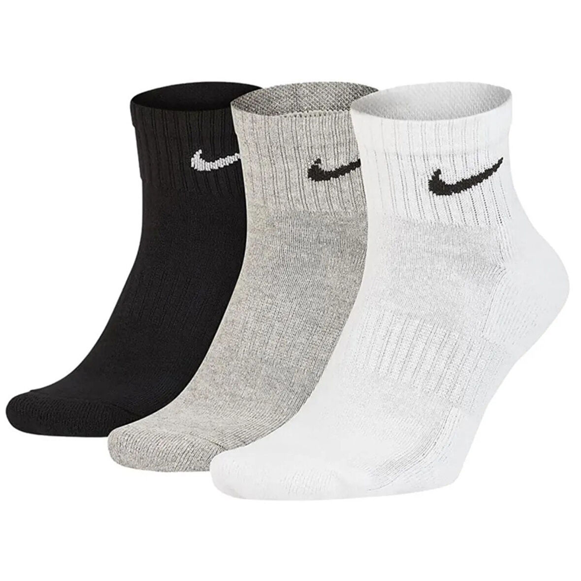 Nike Everyday Cotton Cushioned Erkek Beyaz Siyah Gri 3Lü Çorap 