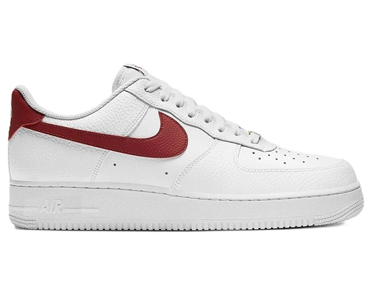 Nike Air Force 1 '07 Leather White Hakiki Deri Erkek Sneaker Beyaz Kırmızı Swoosh