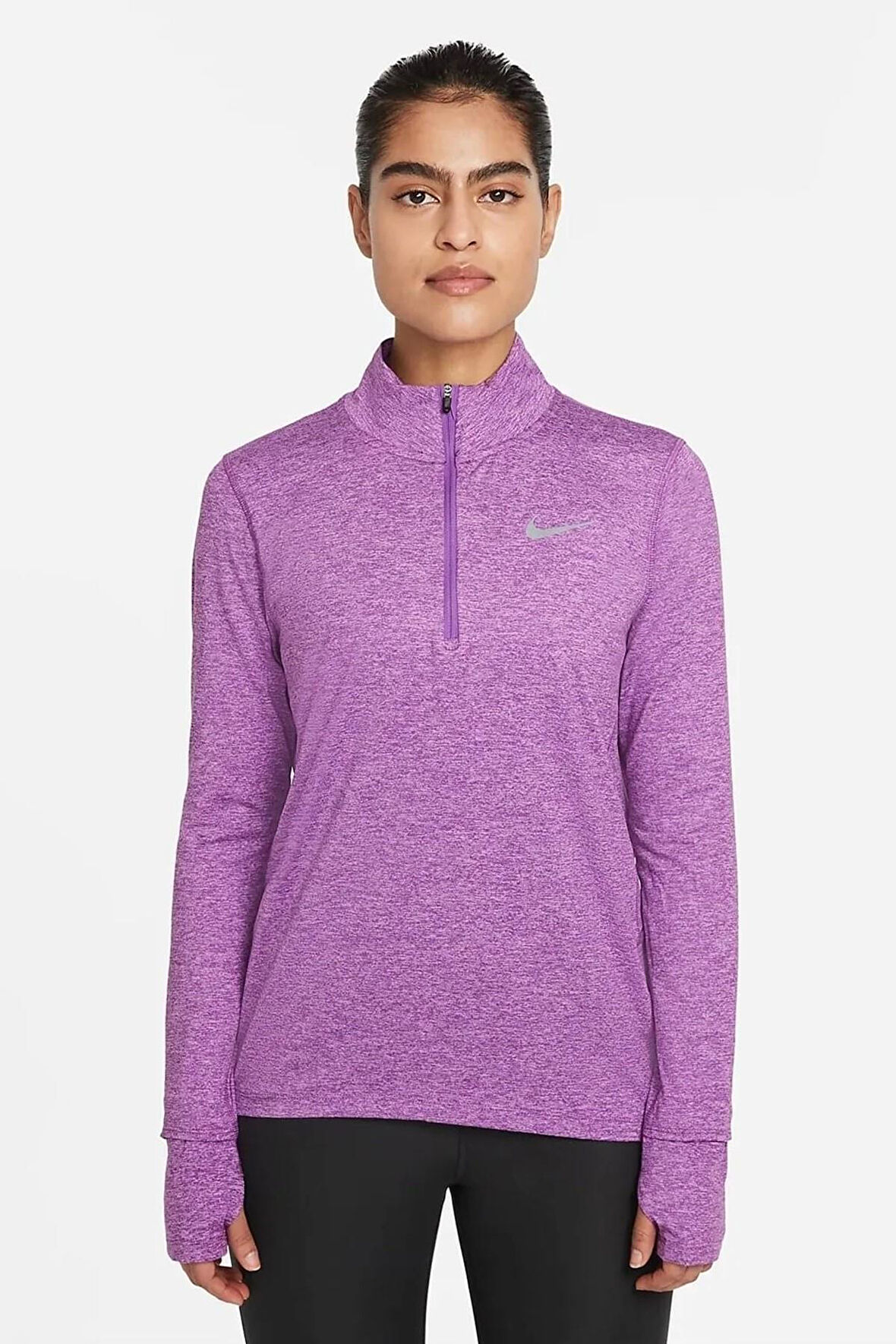 Nike Element 1/2 Zip Running Yarım Fermuarlı Yan Cepli Kadın Koşu Üstü Mor