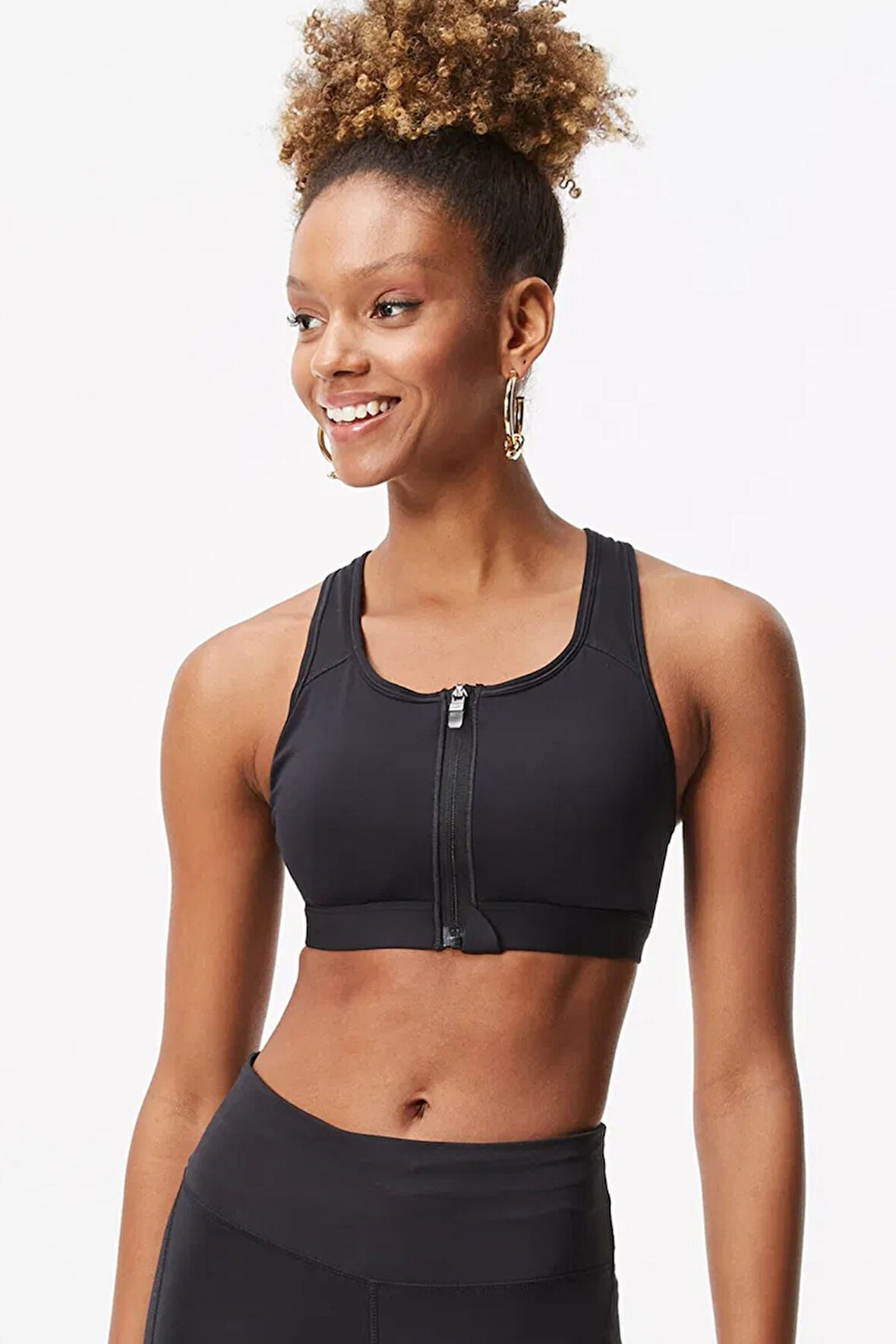 Nike Swoosh Medium Support Padded Zip-Front Bra Kadın Fermuarlı Pedli Spor Sütyeni Siyah