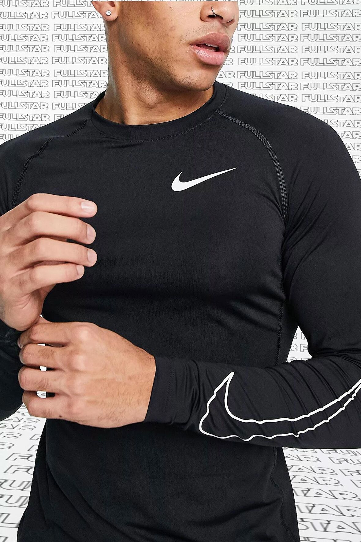 Nike Pro Dri Fit Men's Tight Fit Top Slim Fit Uzun Kollu Siyah Sweatshirt Body 