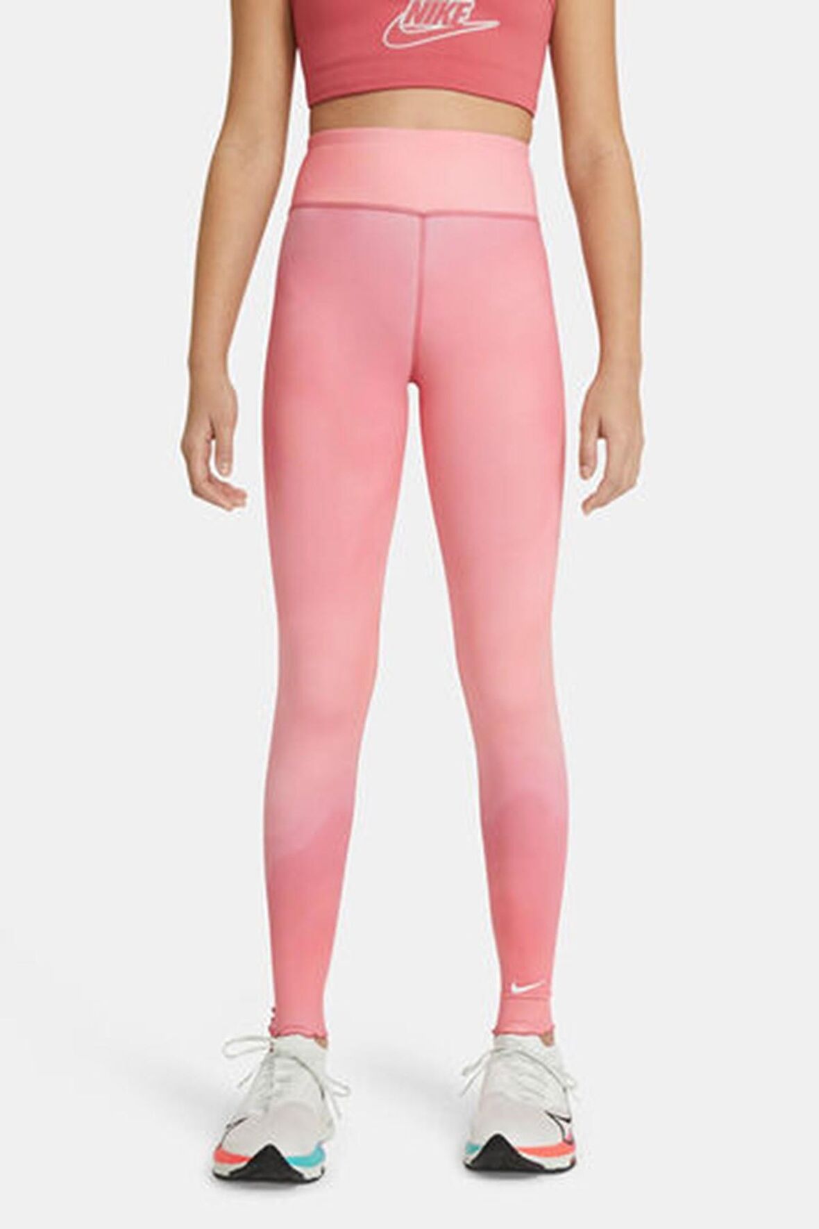 Nike One Girls Printed Dri Fit High Rise Leggings Pink Yüksek Belli Çocuk Taytı Pembe