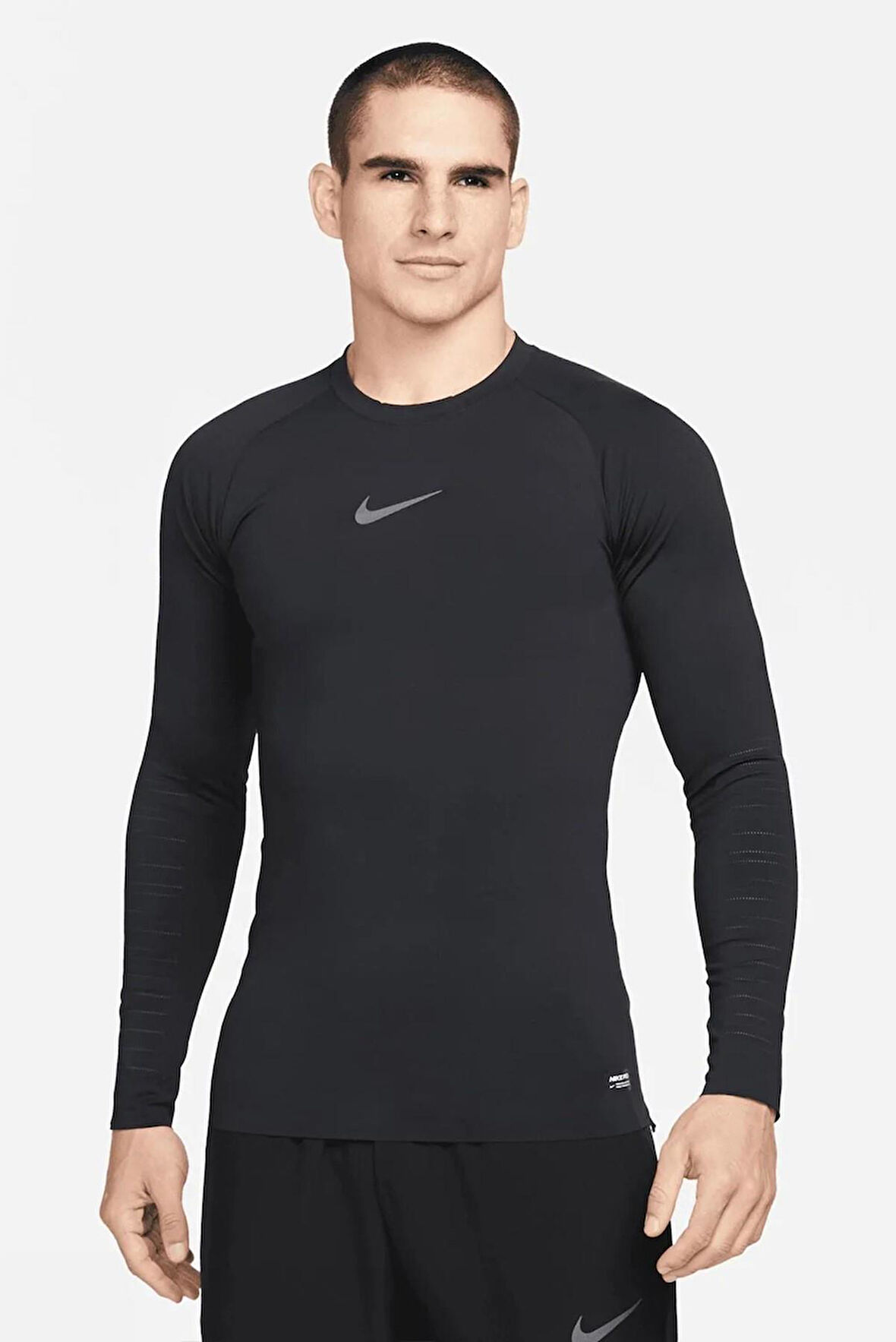 Nike Pro Dri Fit ADV Athletic Tight Fit Training Body Kalın Sıkı Erkek Koşu Antrenman Üstü Sweatshirt Siyah