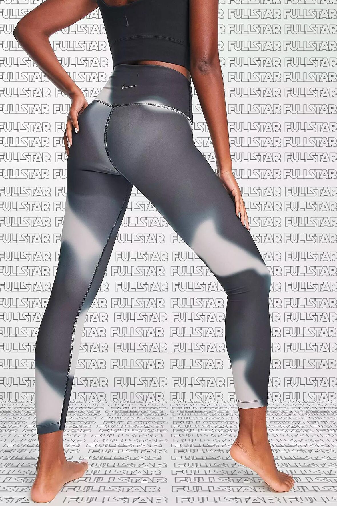 Nike Yoga 7/8 High Rise Leggings Yüksek Belli Dijital Baskı Toparlayıcı Tayt Siyah Batik