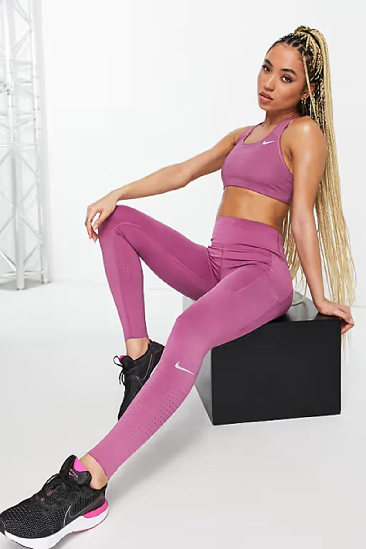 Nike Running Fast Dri Fit Leggings Roze Epic Lux Buhar Bariyer Cepli Şekillendirici Toparlayıcı Mor Spor Tayt